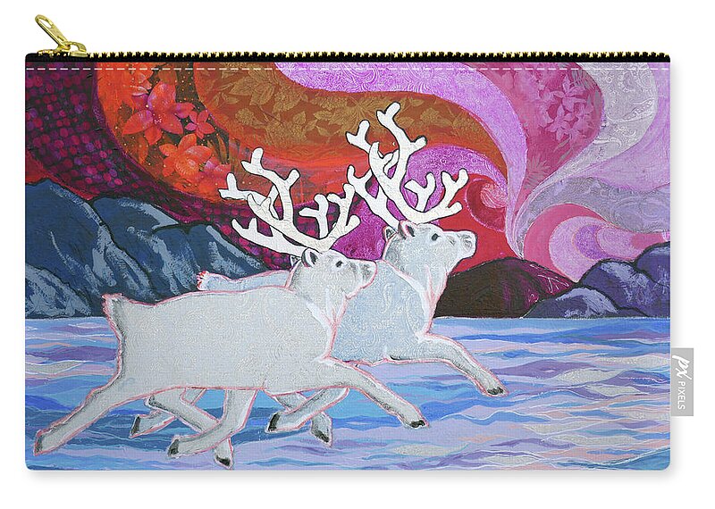 Caribou Zip Pouch featuring the painting Arctic Prance by Ande Hall