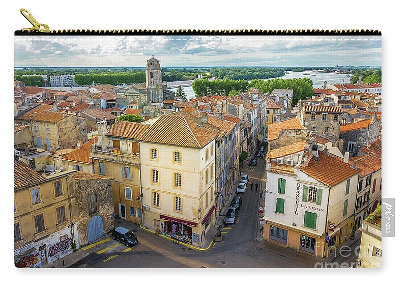 Liesl Walsh Zip Pouch featuring the photograph Arial View of Arles, France by Liesl Walsh