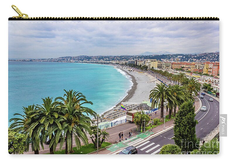 Cote D'azur Zip Pouch featuring the photograph Arial View of Promenade Des Anglais in Nice, France by Liesl Walsh