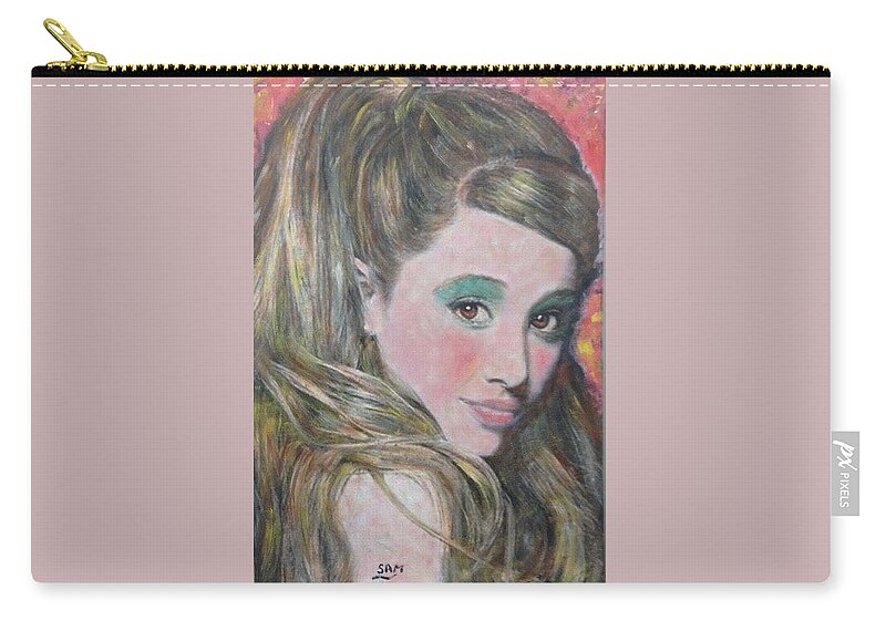 Ariana Grande Zip Pouch featuring the painting Ariana Grande by Sam Shaker