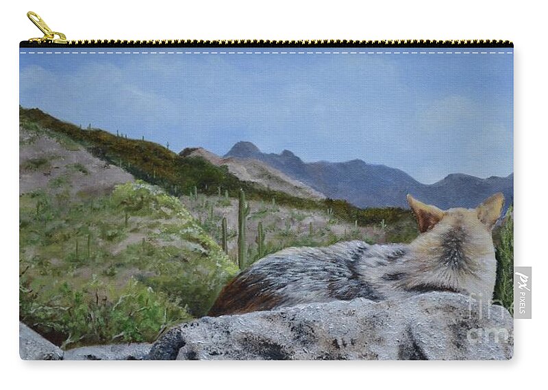 Coyote Zip Pouch featuring the painting Arizona Sentinel by Mary Rogers
