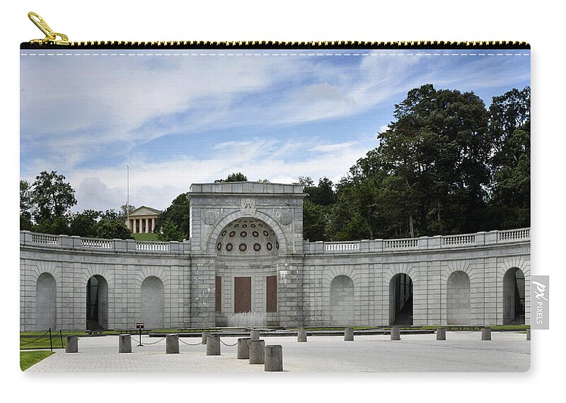 arlington National Cemetery Zip Pouch featuring the photograph Arlington National Cemetery - Arlington House and Women in Military Service to America Memorial by Brendan Reals