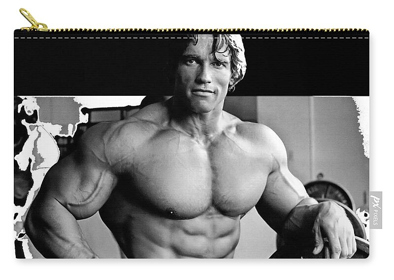 Arnold Schwarzenegger Circa 1975 Zip Pouch featuring the photograph Arnold Schwarzenegger circa 1975 -2015 by David Lee Guss