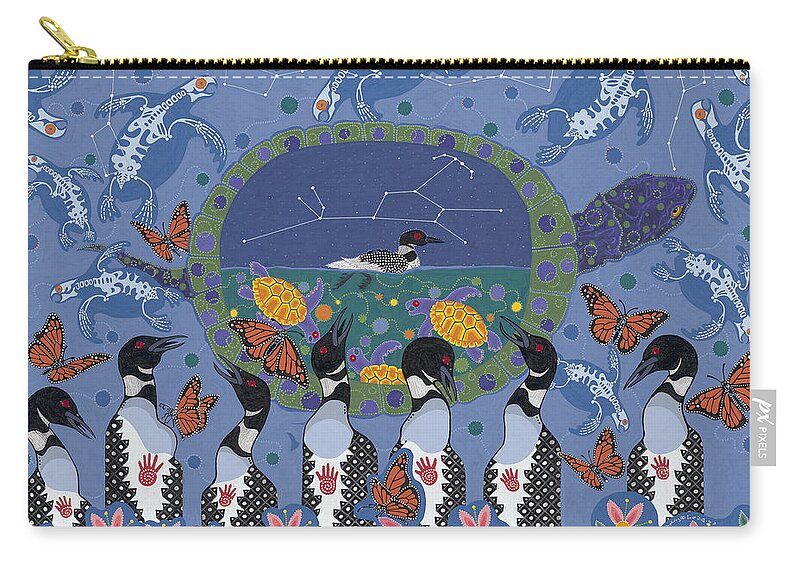 Native American Painting Carry-all Pouch featuring the painting Arrival of Wintermaker by Chholing Taha