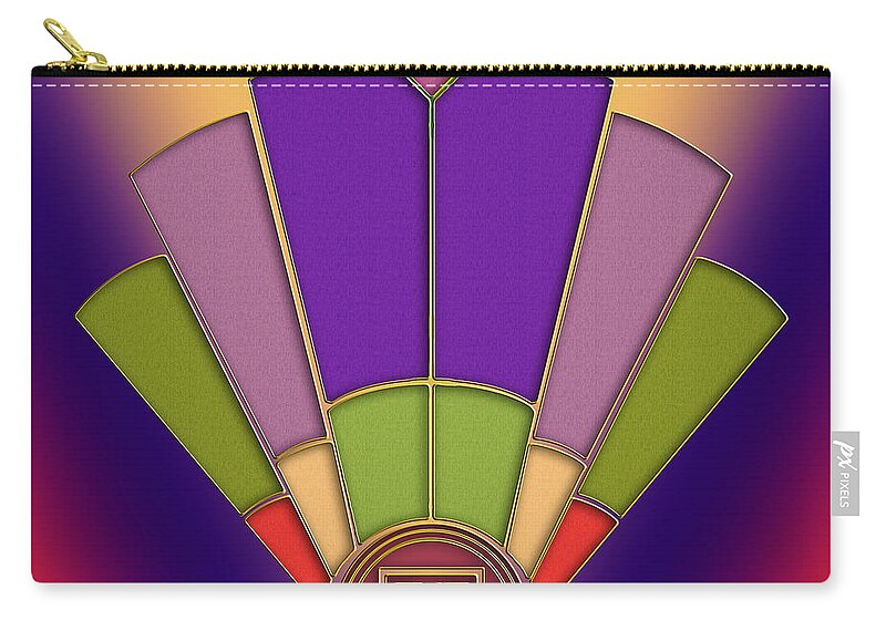 Art Deco Fan 3 - Chuck Staley Zip Pouch featuring the digital art Art Deco Fan 3 by Chuck Staley
