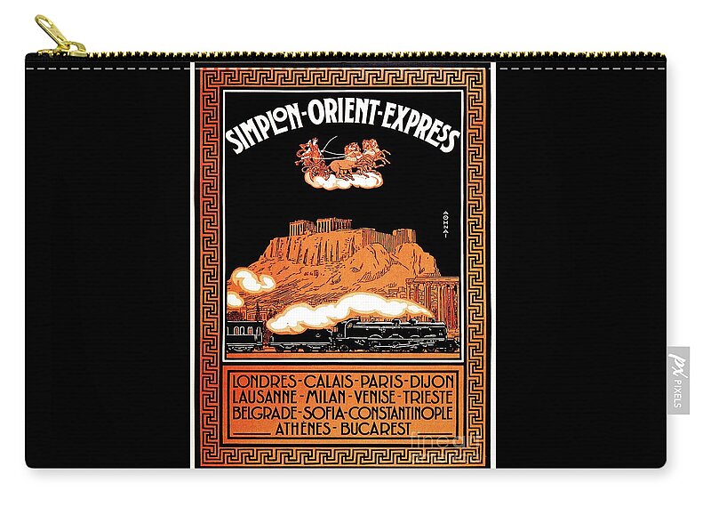Orient Express Zip Pouch featuring the digital art Art Deco Orient Express advertising Athens by Heidi De Leeuw