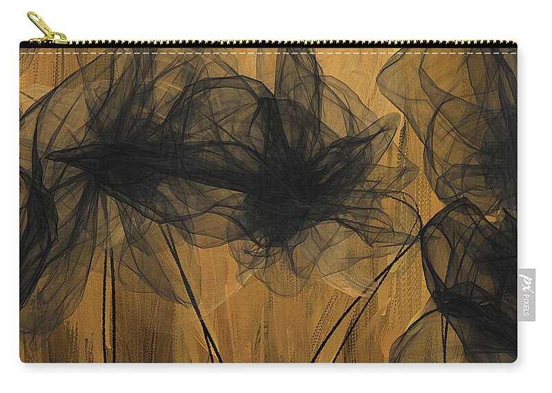 Black And Gold Zip Pouch featuring the painting Art Of Elegance- Black and Gold Abstract- Muted Gold by Lourry Legarde