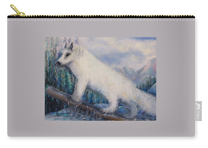 Artic Zip Pouch featuring the painting Artic Fox by Bernadette Krupa