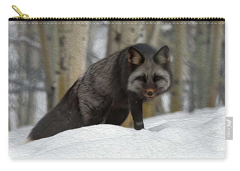 Artic Zip Pouch featuring the digital art Arctic Fox - Digital Oil by Birdly Canada