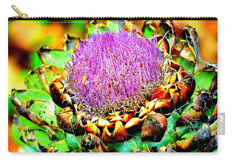 Artichoke Zip Pouch featuring the photograph Artichoke Going To Seed by Antonia Citrino