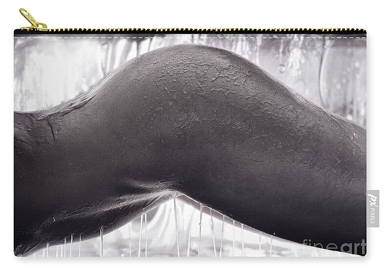 Nude Zip Pouch featuring the photograph Artistic erotic closeup of a nude woman body covered in sticky slime by Maxim Images Exquisite Prints