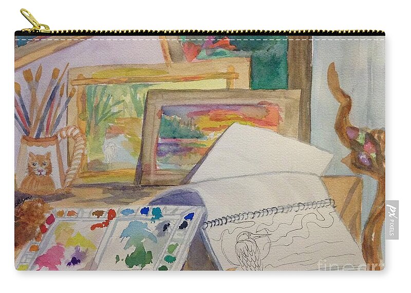 Artist's Studio Zip Pouch featuring the painting Artists Workspace - Studio by Ellen Levinson