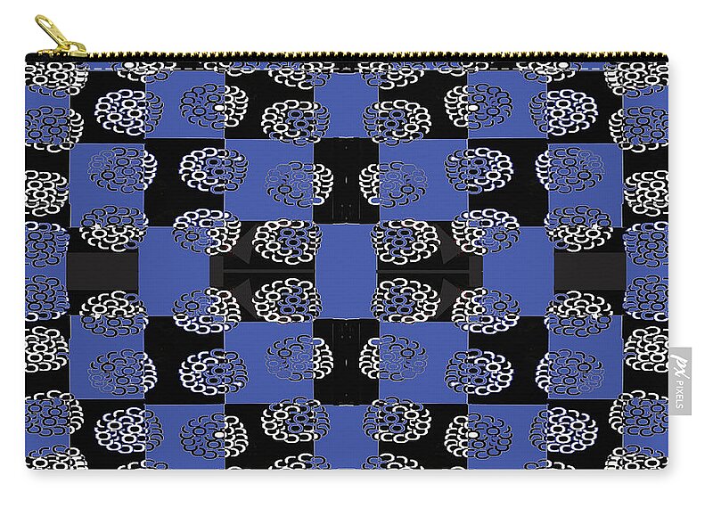 Urban Zip Pouch featuring the digital art 063 Flowers On Checkerboard Blue by Cheryl Turner