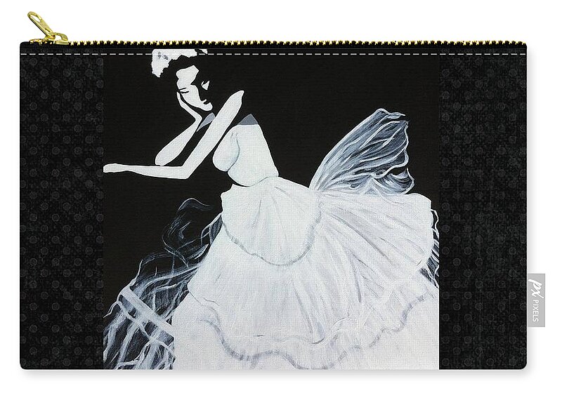 Black And White Zip Pouch featuring the painting Elvira by Yolanda Holmon