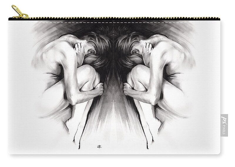 Fine Art By Paul Davenport Zip Pouch featuring the drawing Embryonic III by Paul Davenport