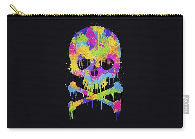 Illusion Zip Pouch featuring the digital art Abstract Trendy Graffiti Watercolor Skull by Philipp Rietz