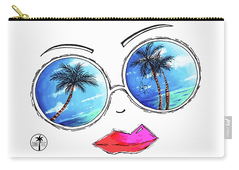 Sunglasses Zip Pouch featuring the painting Tropical Reflection PoP Art Painting from the Aroon Melane 2015 Collection by MADART by Megan Aroon
