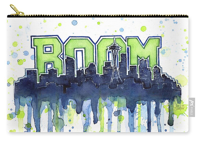 Seattle Zip Pouch featuring the painting Seattle 12th Man Legion of Boom Watercolor by Olga Shvartsur