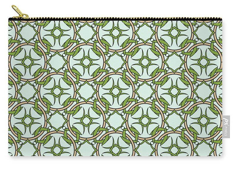 Celtic Zip Pouch featuring the digital art Celtic Knot Interlocking in Green and Gold by MM Anderson