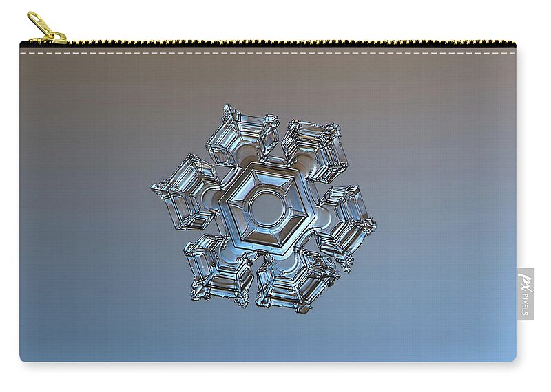 Snowflake Zip Pouch featuring the photograph Snowflake photo - Cold metal by Alexey Kljatov