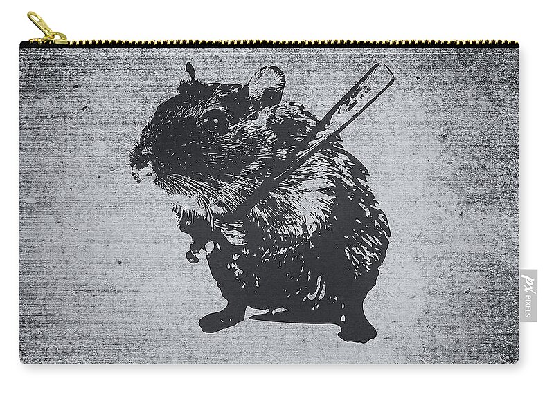 Cute Zip Pouch featuring the painting Angry street art mouse hamster baseball edit by Philipp Rietz