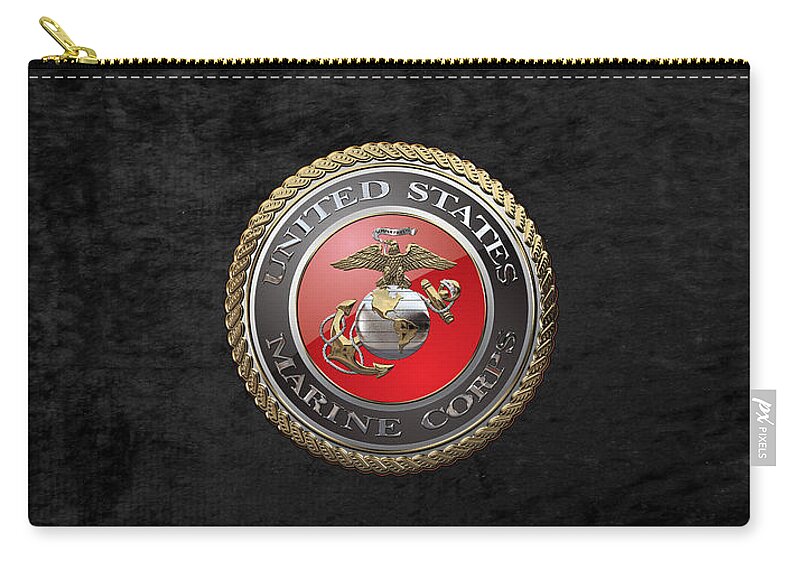 'usmc' Collection By Serge Averbukh Carry-all Pouch featuring the digital art U. S. Marine Corps - U S M C Emblem over Black Velvet by Serge Averbukh