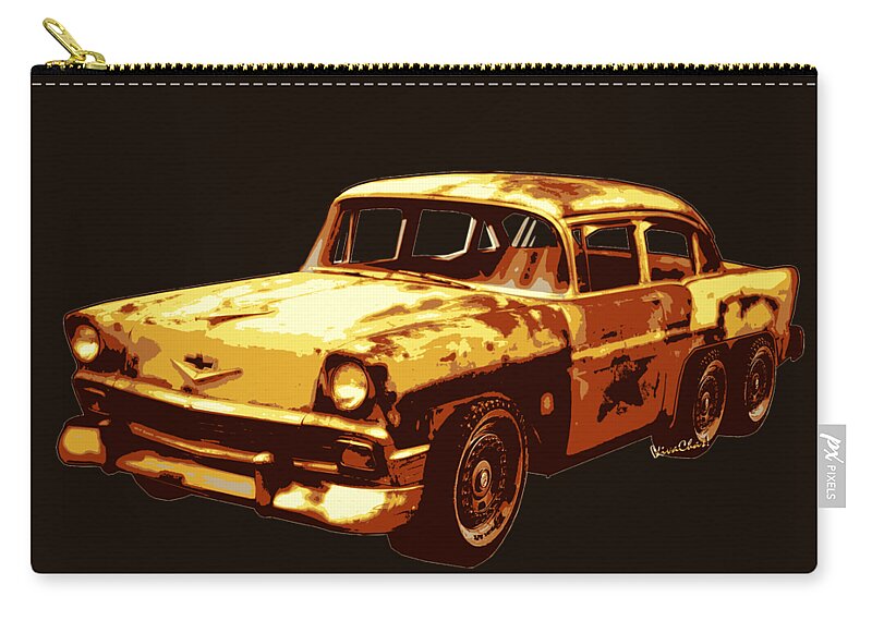 Roadrunner Zip Pouch featuring the photograph Roadrunner The Snake and The 56 Chevy Rat Rod by Chas Sinklier