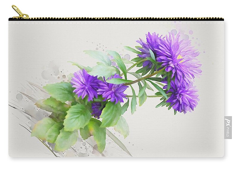 Floral Zip Pouch featuring the painting Purple Aster by Ivana Westin
