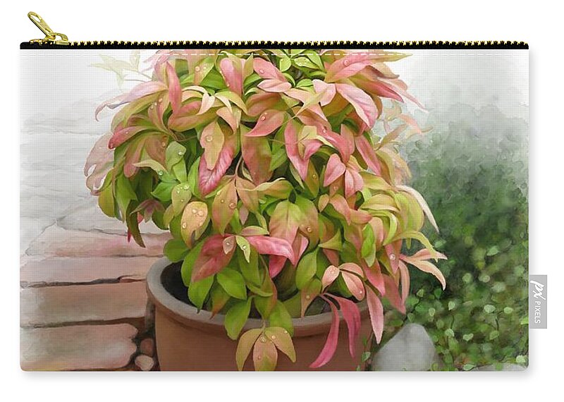 Nandina Firepower Zip Pouch featuring the painting Dew on leaves by Ivana Westin