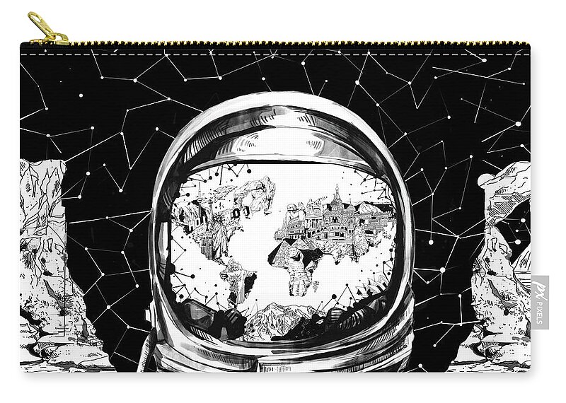 Space Zip Pouch featuring the painting Astronaut World Map 8 by Bekim M