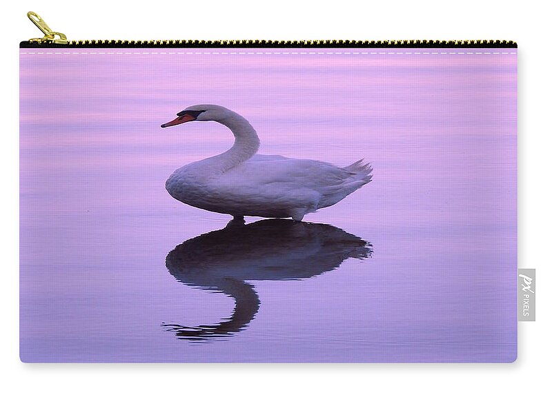 Swan Zip Pouch featuring the photograph Purple Swan Reflection by Beth Myer Photography