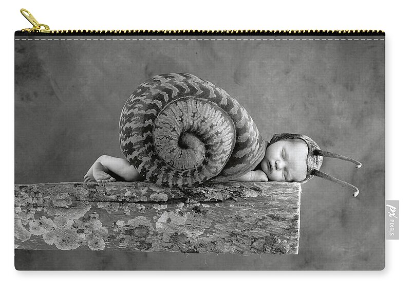 Black And White Zip Pouch featuring the photograph Julia Snail by Anne Geddes