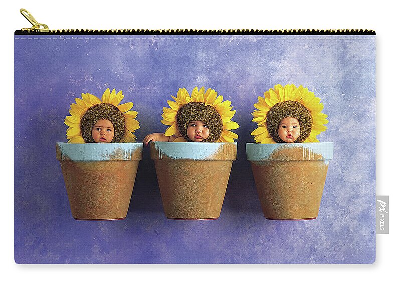 Sunflower Carry-all Pouch featuring the photograph Sunflower Pots by Anne Geddes