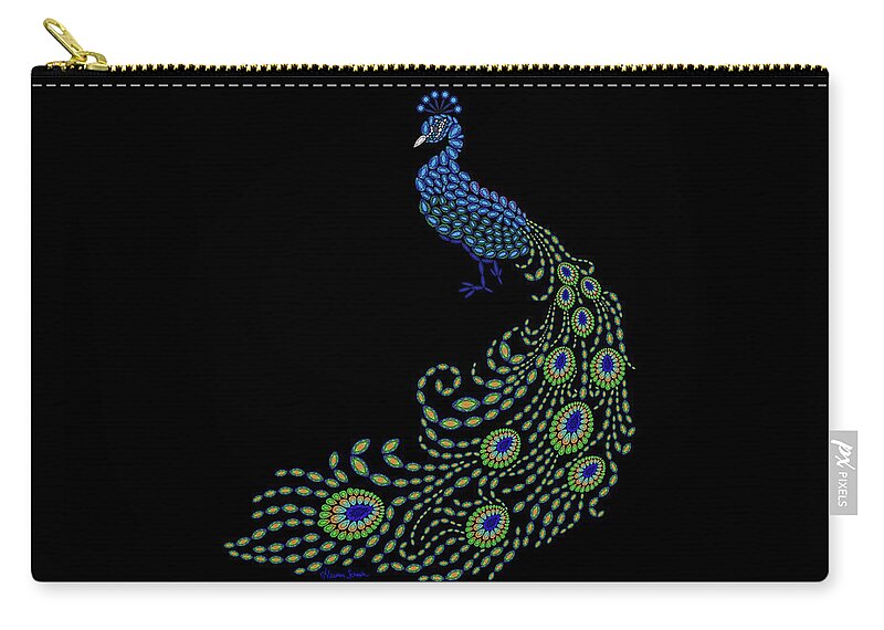 Digital Zip Pouch featuring the digital art Jeweled Peacock by Heather Schaefer