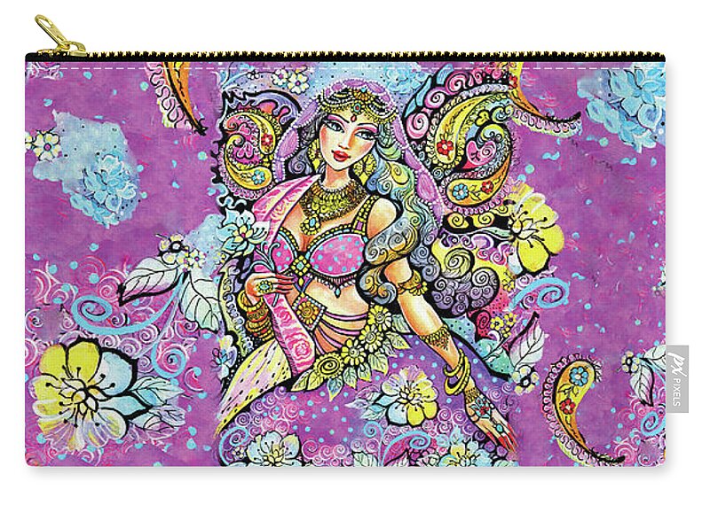 Indian Dancer Zip Pouch featuring the painting Purple Paisley Flower by Eva Campbell