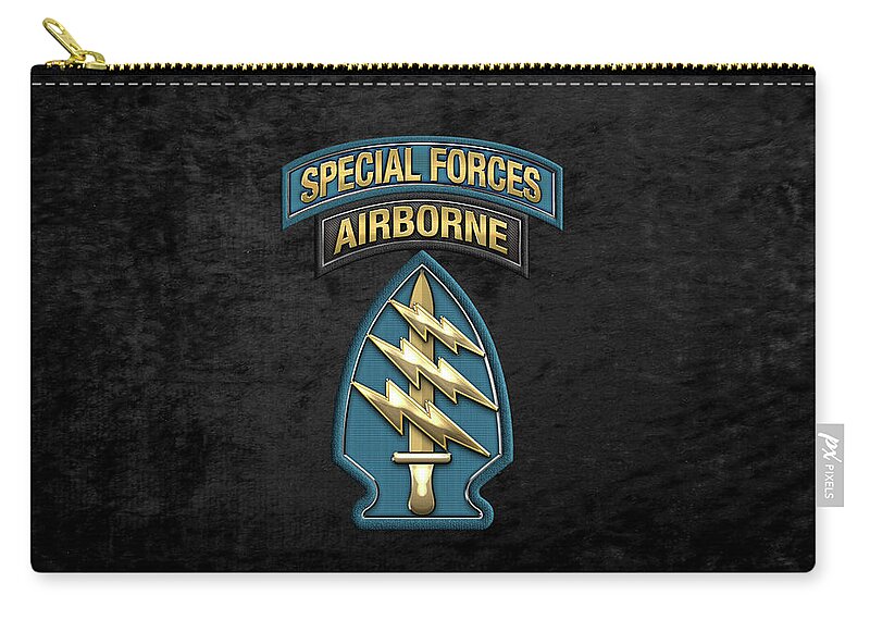 'military Insignia & Heraldry' Collection By Serge Averbukh Zip Pouch featuring the digital art U. S. Army Special Forces - Green Berets S S I over Black Velvet by Serge Averbukh