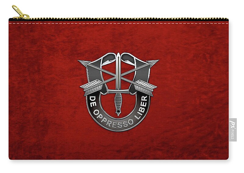 'military Insignia & Heraldry' Collection By Serge Averbukh Carry-all Pouch featuring the digital art U. S. Army Special Forces - Green Berets D U I over Red Velvet by Serge Averbukh