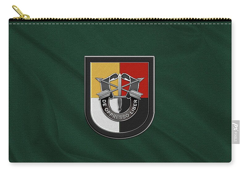 'u.s. Army Special Forces' Collection By Serge Averbukh Carry-all Pouch featuring the digital art U. S. Army 3rd Special Forces Group - 3 S F G Beret Flash over Green Beret Felt by Serge Averbukh