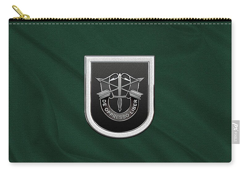 'u.s. Army Special Forces' Collection By Serge Averbukh Zip Pouch featuring the digital art U. S. Army 5th Special Forces Group - 5 S F G Beret Flash over Green Beret Felt by Serge Averbukh