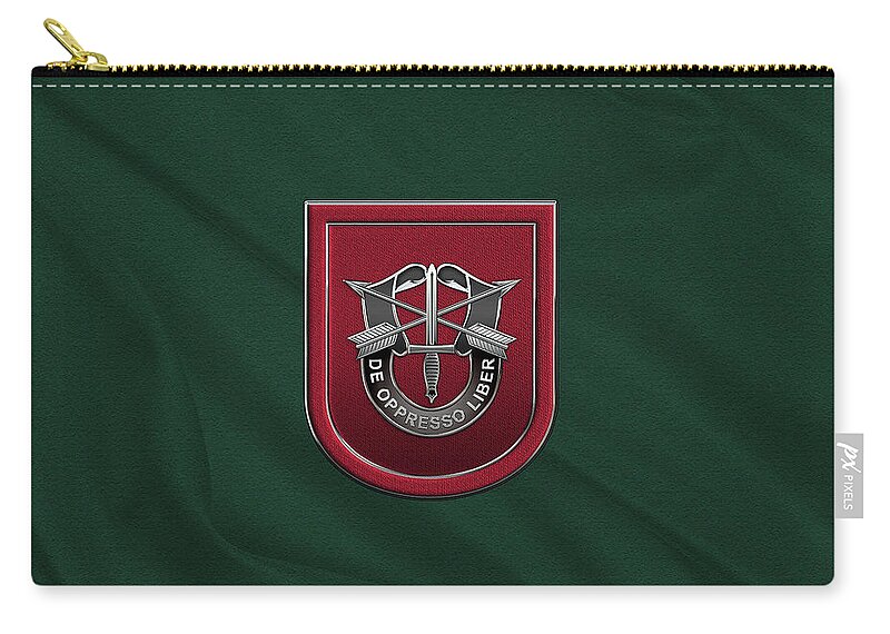 'u.s. Army Special Forces' Collection By Serge Averbukh Carry-all Pouch featuring the digital art U. S. Army 7th Special Forces Group - 7 S F G Beret Flash over Green Beret Felt by Serge Averbukh