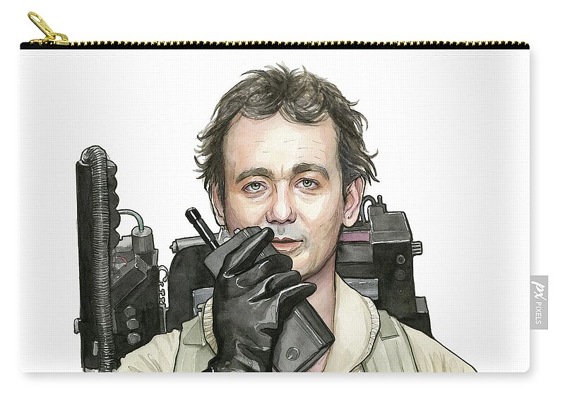Bill Murray Zip Pouch featuring the painting Bill Murray Ghostbusters Peter Venkman by Olga Shvartsur