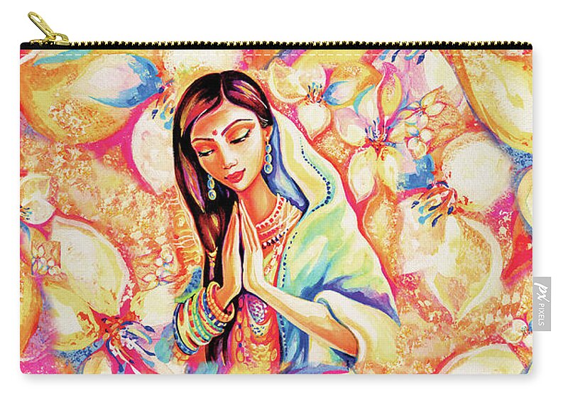 Praying Woman Carry-all Pouch featuring the painting Little Himalayan Pray by Eva Campbell
