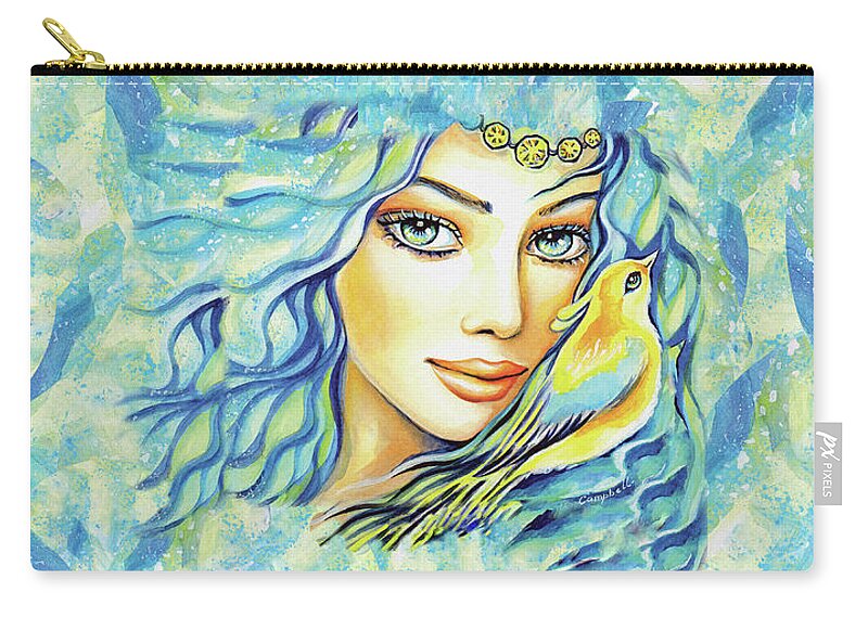 Bird Fairy Carry-all Pouch featuring the painting Bird of Secrets by Eva Campbell