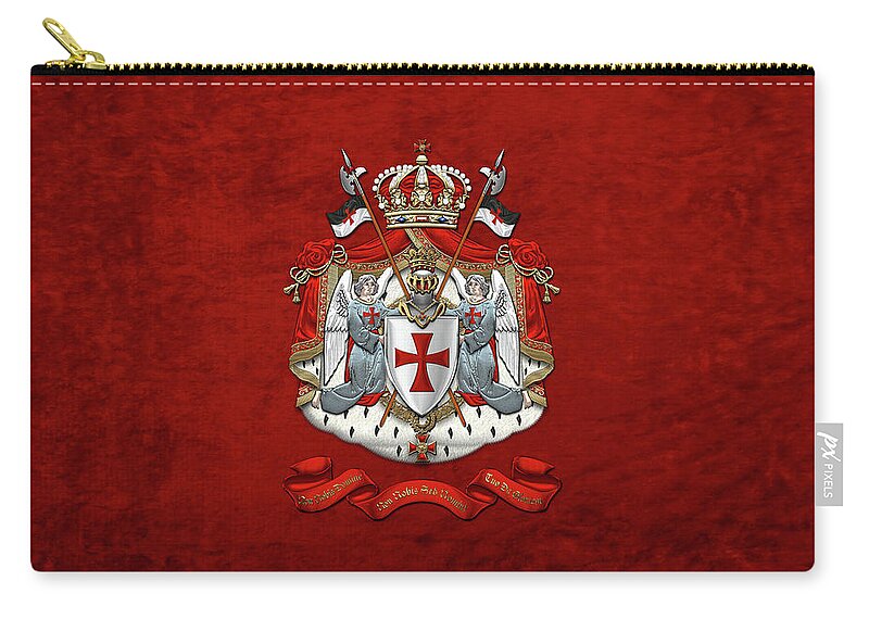 'ancient Brotherhoods' Collection By Serge Averbukh Carry-all Pouch featuring the digital art Knights Templar - Coat of Arms over Red Velvet by Serge Averbukh