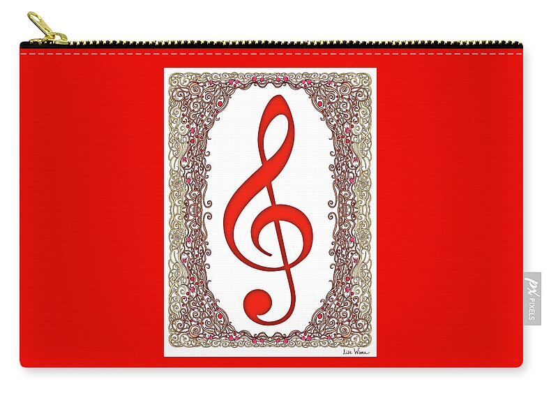 Lise Winne Zip Pouch featuring the digital art Red Treble Clef With Copper Border by Lise Winne