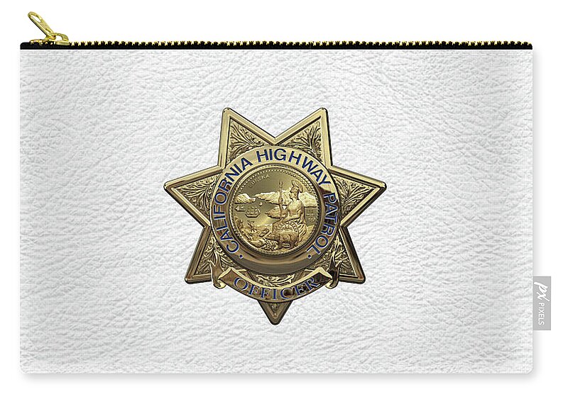 'law Enforcement Insignia & Heraldry' Collection By Serge Averbukh Carry-all Pouch featuring the digital art California Highway Patrol - C H P Police Officer Badge over White Leather by Serge Averbukh