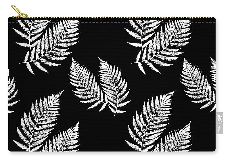 Fern Leaves Zip Pouch featuring the mixed media Fern Pattern Black and White by Christina Rollo