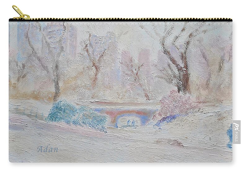 Central Park Zip Pouch featuring the painting Central Park Record Early March Cold Circa 2007 by Felipe Adan Lerma