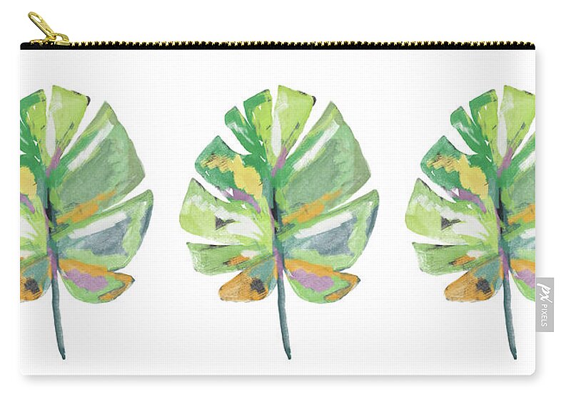 Leaf Zip Pouch featuring the mixed media Watercolor Palm Leaf- Art by Linda Woods by Linda Woods