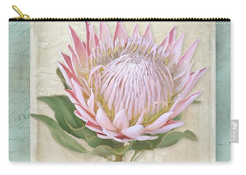 Botanical Floral Carry-all Pouch featuring the painting King Protea Blossom - Vintage Style Botanical Floral 1 by Audrey Jeanne Roberts
